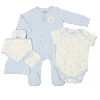J13901: Baby Blue Bunny Waffle Fabric 5 Piece Net Bag Gift Set (0-9 Months)